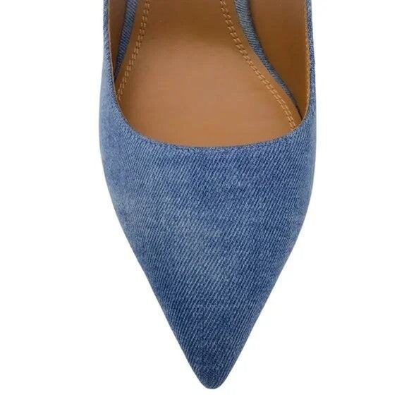 Ralph Lauren Blue Celia Pointed Toe Denim Pumps Heels - 41B - Picture 4 of 6